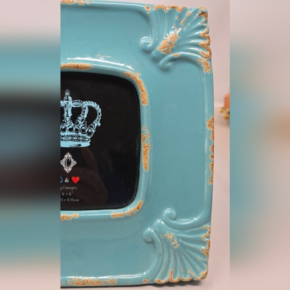Concepts In Time Turquoise Distressed Ceramic Picture Frame 4x4 Farmhouse Rustic - Picture 3 of 12